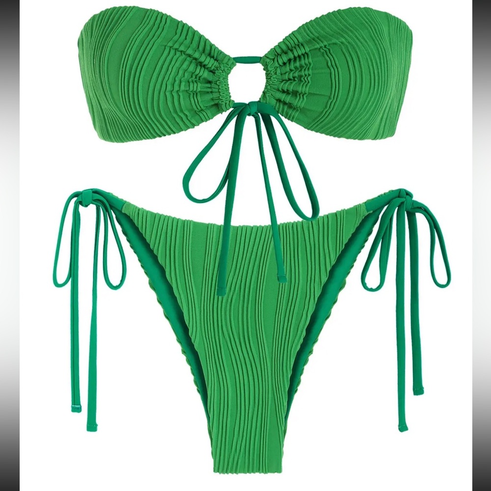 ZAFUL Textured Cinched Bandeau Tie Side Bikini Swimwear.